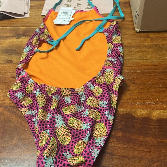 Speedo Printed Tie Back | Pineapple Party 7192117-690 One Piece Swimsuit size 32 - Picture 4 of 4